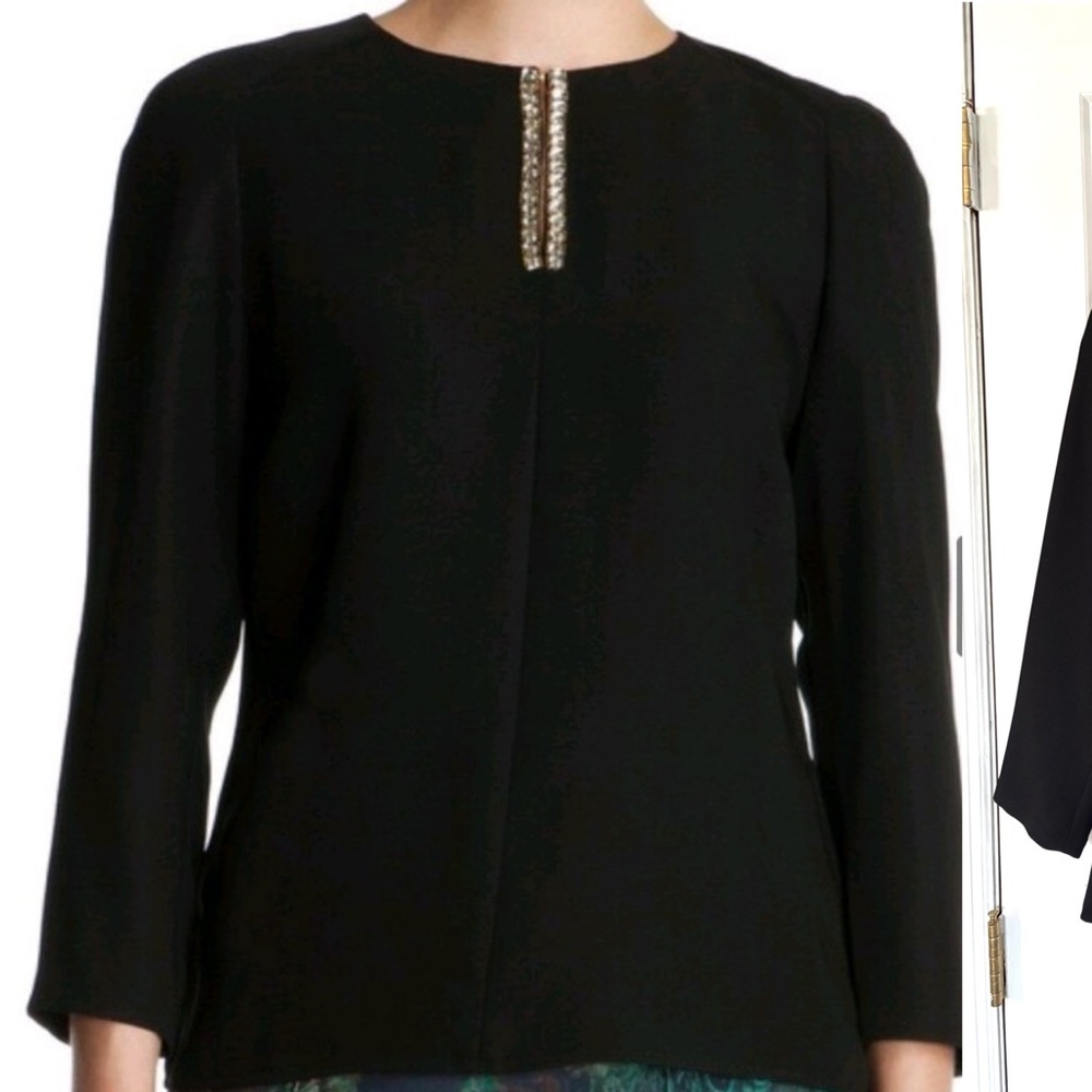 TED BAKER•black 3/4 sleeve stone accent top 3/Medium NWT